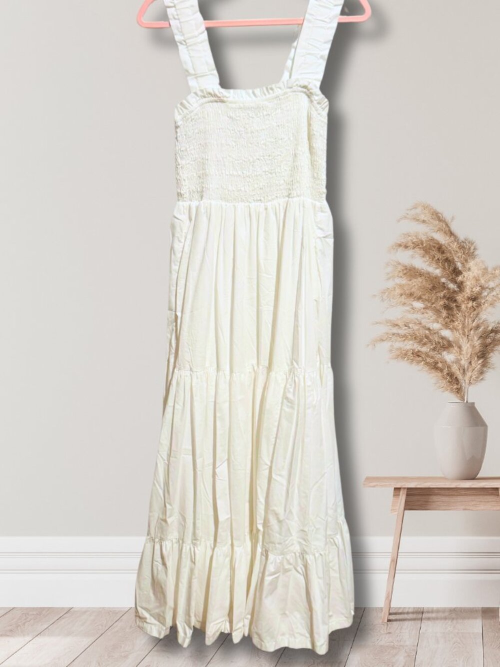 Tiered Double Lined White Dress